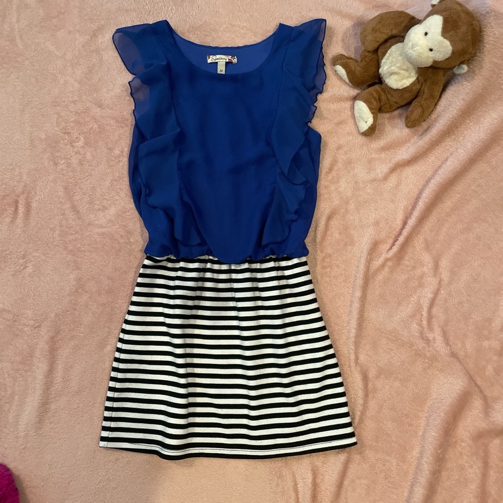 Blue and Black Striped Kids Dress